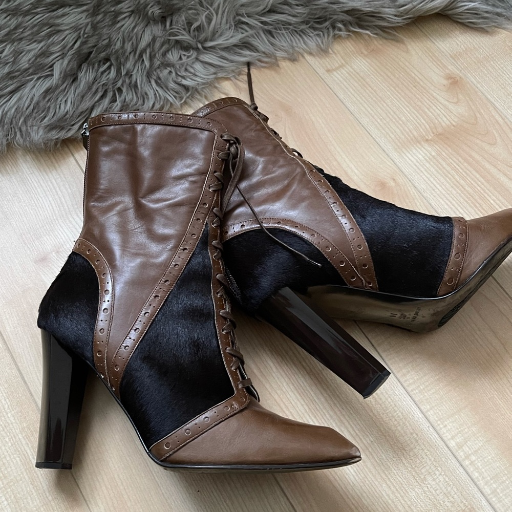 DVF Brown Leather Lace-up Heeled Booties